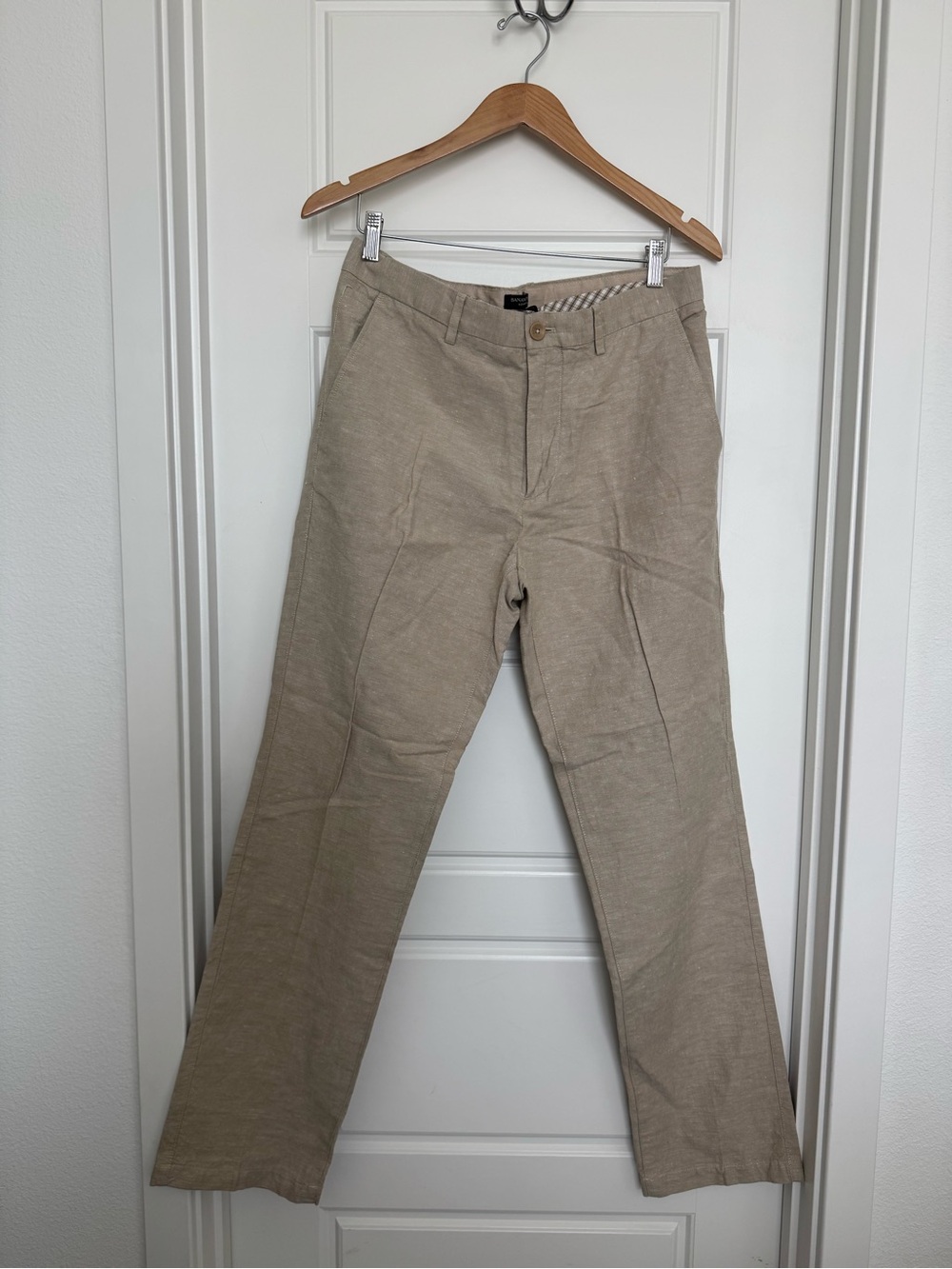 Men's Banana Republic Linen-Blend Straight Leg Pants - Beige Size 33x32
